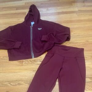 Reebok Burgundy waffle zip up with matching leggings